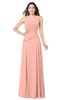 ColsBM Salma Peach Elegant A-line Sleeveless Zip up Floor Length Ruching Plus Size Bridesmaid Dresses