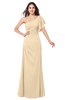 ColsBM Camryn Apricot Gelato Modern A-line Short Sleeve Half Backless Floor Length Ruching Plus Size Bridesmaid Dresses