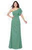 ColsBM Camryn Beryl Green Modern A-line Short Sleeve Half Backless Floor Length Ruching Plus Size Bridesmaid Dresses