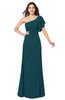 ColsBM Camryn Blue Green Modern A-line Short Sleeve Half Backless Floor Length Ruching Plus Size Bridesmaid Dresses