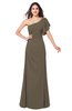 ColsBM Camryn Carafe Brown Modern A-line Short Sleeve Half Backless Floor Length Ruching Plus Size Bridesmaid Dresses