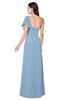 ColsBM Camryn Dusty Blue Modern A-line Short Sleeve Half Backless Floor Length Ruching Plus Size Bridesmaid Dresses