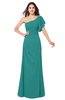 ColsBM Camryn Emerald Green Modern A-line Short Sleeve Half Backless Floor Length Ruching Plus Size Bridesmaid Dresses