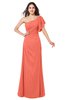 ColsBM Camryn Fusion Coral Modern A-line Short Sleeve Half Backless Floor Length Ruching Plus Size Bridesmaid Dresses
