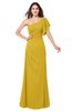 ColsBM Camryn Lemon Curry Modern A-line Short Sleeve Half Backless Floor Length Ruching Plus Size Bridesmaid Dresses