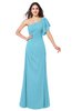 ColsBM Camryn Light Blue Modern A-line Short Sleeve Half Backless Floor Length Ruching Plus Size Bridesmaid Dresses