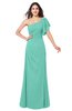 ColsBM Camryn Mint Green Modern A-line Short Sleeve Half Backless Floor Length Ruching Plus Size Bridesmaid Dresses