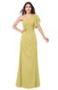ColsBM Camryn Misted Yellow Modern A-line Short Sleeve Half Backless Floor Length Ruching Plus Size Bridesmaid Dresses