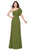 ColsBM Camryn Olive Green Modern A-line Short Sleeve Half Backless Floor Length Ruching Plus Size Bridesmaid Dresses
