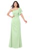 ColsBM Camryn Pale Green Modern A-line Short Sleeve Half Backless Floor Length Ruching Plus Size Bridesmaid Dresses