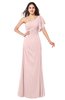 ColsBM Camryn Pastel Pink Modern A-line Short Sleeve Half Backless Floor Length Ruching Plus Size Bridesmaid Dresses