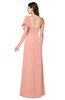 ColsBM Camryn Peach Modern A-line Short Sleeve Half Backless Floor Length Ruching Plus Size Bridesmaid Dresses