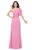ColsBM Camryn Pink Modern A-line Short Sleeve Half Backless Floor Length Ruching Plus Size Bridesmaid Dresses
