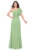 ColsBM Camryn Sage Green Modern A-line Short Sleeve Half Backless Floor Length Ruching Plus Size Bridesmaid Dresses
