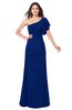 ColsBM Camryn Sodalite Blue Modern A-line Short Sleeve Half Backless Floor Length Ruching Plus Size Bridesmaid Dresses
