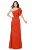 ColsBM Camryn Tangerine Tango Modern A-line Short Sleeve Half Backless Floor Length Ruching Plus Size Bridesmaid Dresses