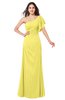 ColsBM Camryn Yellow Iris Modern A-line Short Sleeve Half Backless Floor Length Ruching Plus Size Bridesmaid Dresses