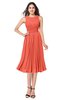 ColsBM Wynter Living Coral Traditional A-line Jewel Sleeveless Tea Length Pleated Plus Size Bridesmaid Dresses
