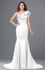 ColsBM Abigail White Elegant Fishtail Sleeveless Zip up Satin Ruffles Bridesmaid Dresses