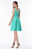 ColsBM Celia Blue Turquoise Plain Sleeveless Half Backless Chiffon Knee Length Ruching Plus Size Bridesmaid Dresses