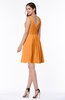 ColsBM Celia Orange Plain Sleeveless Half Backless Chiffon Knee Length Ruching Plus Size Bridesmaid Dresses