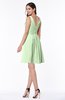 ColsBM Celia Pale Green Plain Sleeveless Half Backless Chiffon Knee Length Ruching Plus Size Bridesmaid Dresses