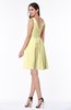 ColsBM Celia Soft Yellow Plain Sleeveless Half Backless Chiffon Knee Length Ruching Plus Size Bridesmaid Dresses