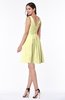 ColsBM Celia Wax Yellow Plain Sleeveless Half Backless Chiffon Knee Length Ruching Plus Size Bridesmaid Dresses