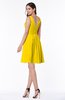 ColsBM Celia Yellow Plain Sleeveless Half Backless Chiffon Knee Length Ruching Plus Size Bridesmaid Dresses