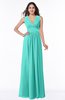 ColsBM Bonnie Blue Turquoise Traditional V-neck Zip up Chiffon Floor Length Ruching Plus Size Bridesmaid Dresses