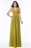 ColsBM Bonnie Golden Olive Traditional V-neck Zip up Chiffon Floor Length Ruching Plus Size Bridesmaid Dresses
