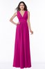 ColsBM Bonnie Hot Pink Traditional V-neck Zip up Chiffon Floor Length Ruching Plus Size Bridesmaid Dresses