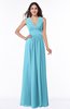 ColsBM Bonnie Light Blue Traditional V-neck Zip up Chiffon Floor Length Ruching Plus Size Bridesmaid Dresses