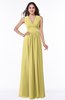 ColsBM Bonnie Misted Yellow Traditional V-neck Zip up Chiffon Floor Length Ruching Plus Size Bridesmaid Dresses