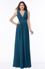 ColsBM Bonnie Moroccan Blue Traditional V-neck Zip up Chiffon Floor Length Ruching Plus Size Bridesmaid Dresses