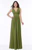 ColsBM Bonnie Olive Green Traditional V-neck Zip up Chiffon Floor Length Ruching Plus Size Bridesmaid Dresses