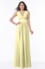 ColsBM Bonnie Soft Yellow Traditional V-neck Zip up Chiffon Floor Length Ruching Plus Size Bridesmaid Dresses