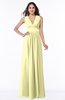 ColsBM Bonnie Wax Yellow Traditional V-neck Zip up Chiffon Floor Length Ruching Plus Size Bridesmaid Dresses