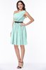 ColsBM Avalyn Blue Glass Glamorous One Shoulder Sleeveless Half Backless Knee Length Sash Plus Size Bridesmaid Dresses