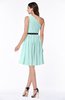 ColsBM Avalyn Blue Glass Glamorous One Shoulder Sleeveless Half Backless Knee Length Sash Plus Size Bridesmaid Dresses