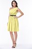 ColsBM Avalyn Pastel Yellow Glamorous One Shoulder Sleeveless Half Backless Knee Length Sash Plus Size Bridesmaid Dresses