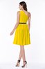 ColsBM Avalyn Yellow Glamorous One Shoulder Sleeveless Half Backless Knee Length Sash Plus Size Bridesmaid Dresses
