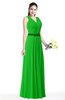 ColsBM Judith Classic Green Traditional V-neck Sleeveless Chiffon Floor Length Ruching Plus Size Bridesmaid Dresses