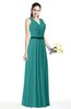 ColsBM Judith Emerald Green Traditional V-neck Sleeveless Chiffon Floor Length Ruching Plus Size Bridesmaid Dresses