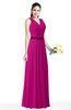 ColsBM Judith Hot Pink Traditional V-neck Sleeveless Chiffon Floor Length Ruching Plus Size Bridesmaid Dresses