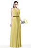 ColsBM Judith Misted Yellow Traditional V-neck Sleeveless Chiffon Floor Length Ruching Plus Size Bridesmaid Dresses