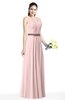 ColsBM Judith Pastel Pink Traditional V-neck Sleeveless Chiffon Floor Length Ruching Plus Size Bridesmaid Dresses