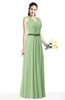 ColsBM Judith Sage Green Traditional V-neck Sleeveless Chiffon Floor Length Ruching Plus Size Bridesmaid Dresses