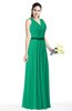 ColsBM Judith Sea Green Traditional V-neck Sleeveless Chiffon Floor Length Ruching Plus Size Bridesmaid Dresses