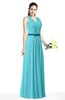 ColsBM Judith Turquoise Traditional V-neck Sleeveless Chiffon Floor Length Ruching Plus Size Bridesmaid Dresses